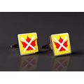 Brass Cufflinks - Enamel / Square - Rhodium Plated